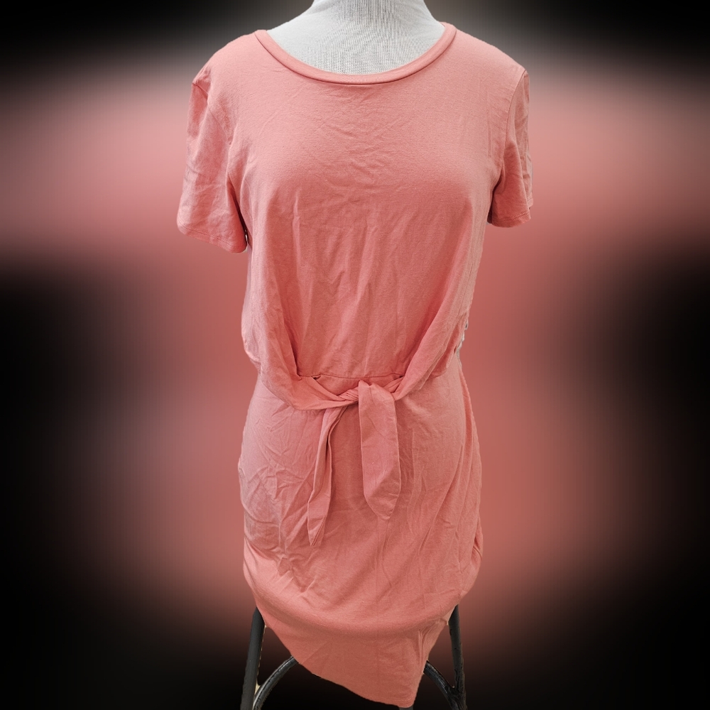 Express Coral Tie-Front T-Shirt Dress